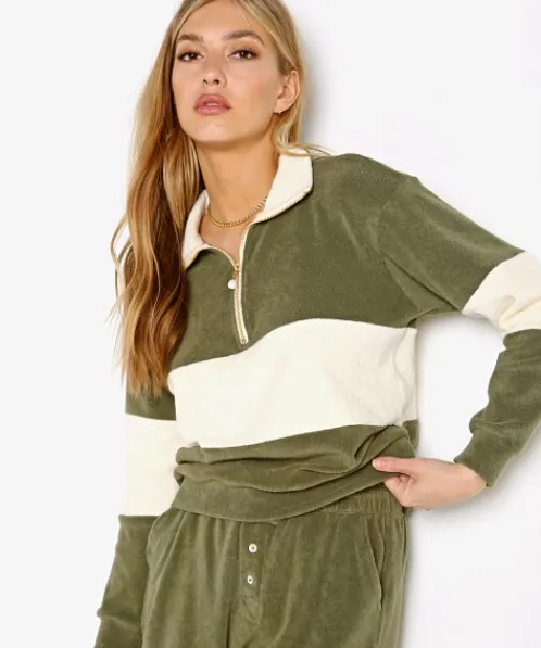 DONNI. Knits>Terry 1/2 Zip Pullover Moss