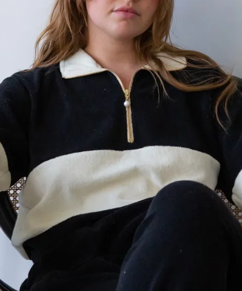 DONNI. Knits>Terry 1/2 Zip Pullover Jet