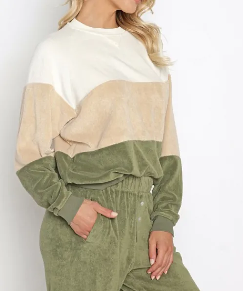 DONNI. Knits>Tri Terry Sweater Cream/Latte/Basil