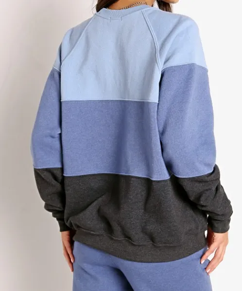 DONNI. Knits>Vintage Fleece Tri-Crew Sweatshirt Denim/Indigo/Charcoal