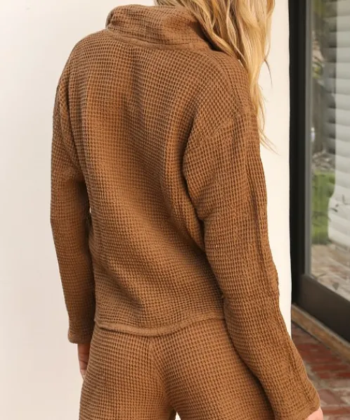 DONNI. Knits>Waffle 1/2 Zip Pullover Coco