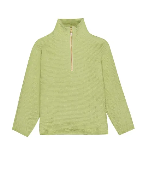 DONNI. Knits>Waffle 1/2 Zip Pullover Lime + Freshwater Pearl