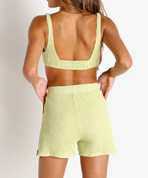 DONNI. Shorts>Waffle Henley Short Lime + Mother of Pearl