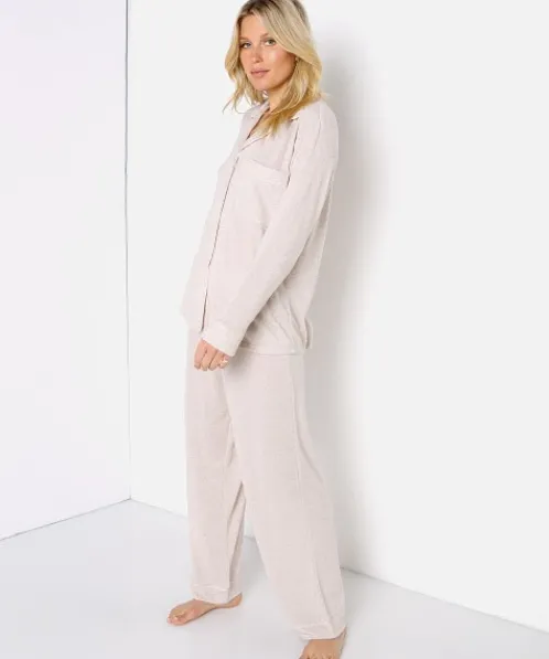 Eberjey Pj Sets>Bobby Long PJ Set Oatmeal Heather/Bellini