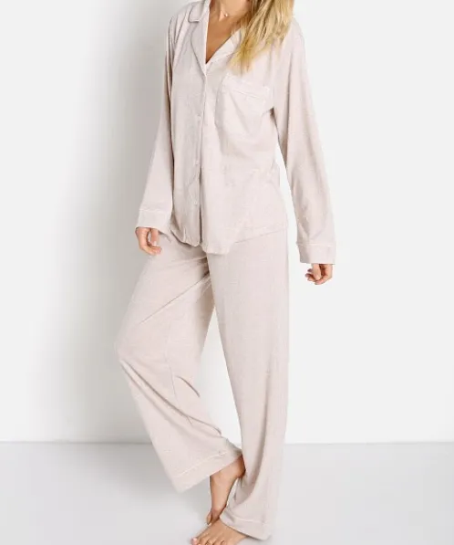 Eberjey Pj Sets>Bobby Long PJ Set Oatmeal Heather/Bellini