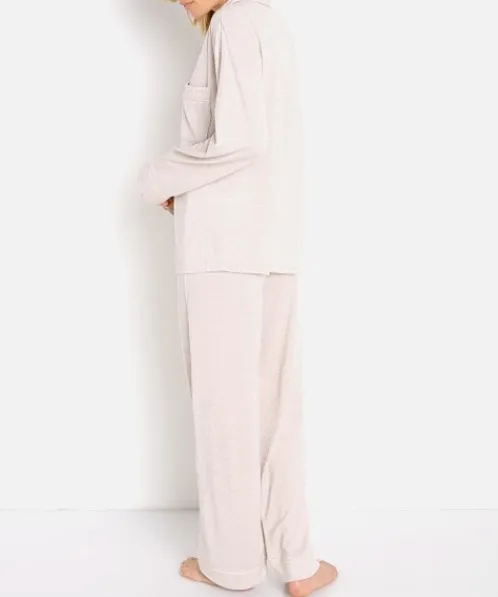 Eberjey Pj Sets>Bobby Long PJ Set Oatmeal Heather/Bellini