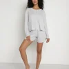 Eberjey Pj Sets>Cozy Waffle Henley Long Sleeve Short PJ Set Grey Stone