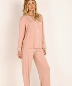 Eberjey Pj Sets>Gisele Long PJ Boxed Set Misty Rose/Ivory