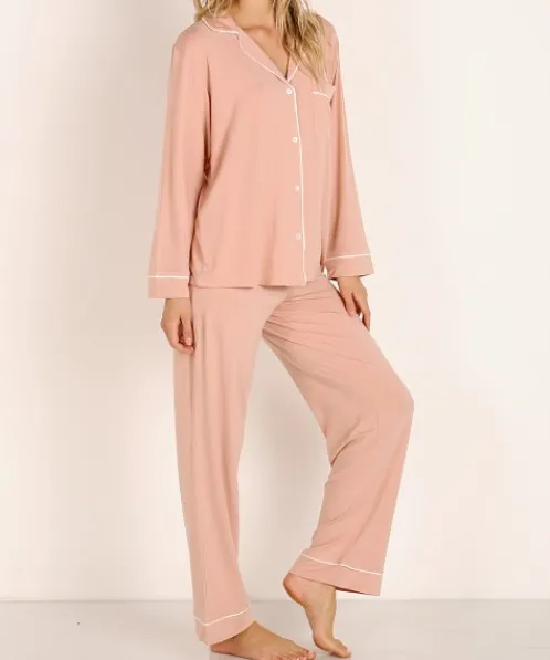 Eberjey Pj Sets>Gisele Long PJ Boxed Set Misty Rose/Ivory