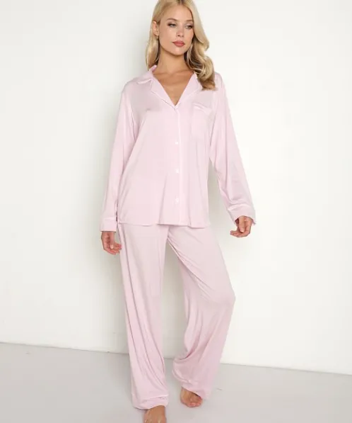 Eberjey Pj Sets>Gisele Long PJ Set Lilac Ivory