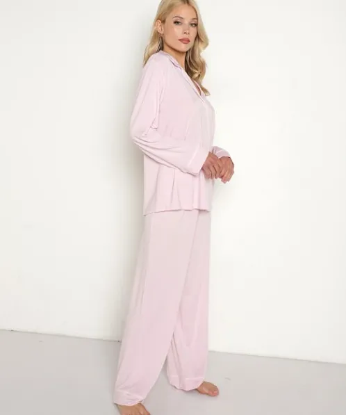 Eberjey Pj Sets>Gisele Long PJ Set Lilac Ivory
