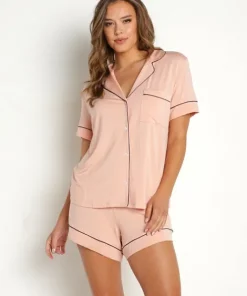 Eberjey Pj Sets>Gisele Relaxed Short PJ Set Rose Cloud/Navy