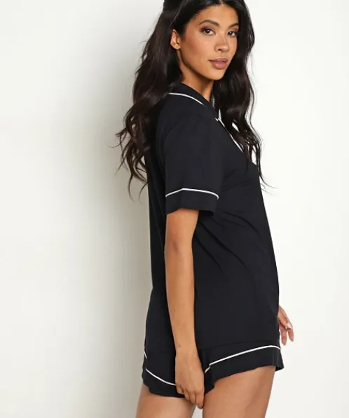 Eberjey Pj Sets>Gisele Relaxed Short PJ Set Black/Sorbet