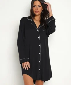 Eberjey Sleep Shirts>Gisele Sleep Shirt Black/Sorbet