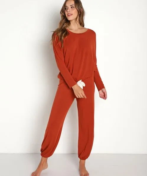Eberjey Pj Sets>Gisele Slouchy Set Ribbon Wrapped Cinnamon