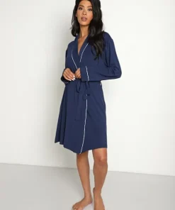 Eberjey Robes>Gisele Tuxedo Robe Navy/Ivory