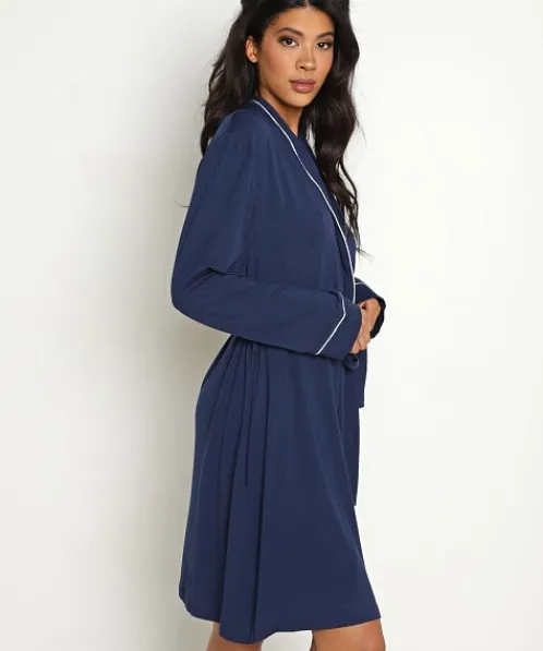 Eberjey Robes>Gisele Tuxedo Robe Navy/Ivory