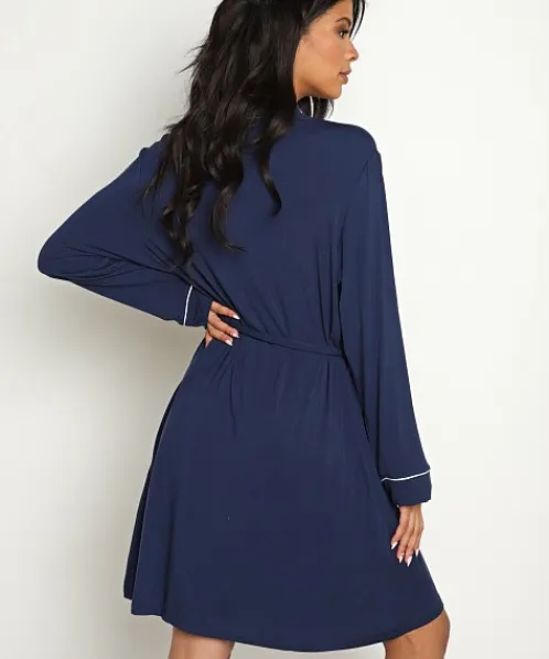 Eberjey Robes>Gisele Tuxedo Robe Navy/Ivory