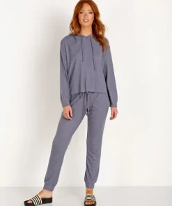 Eberjey Sleep Shirts>High Low Hoodie Coal Blue