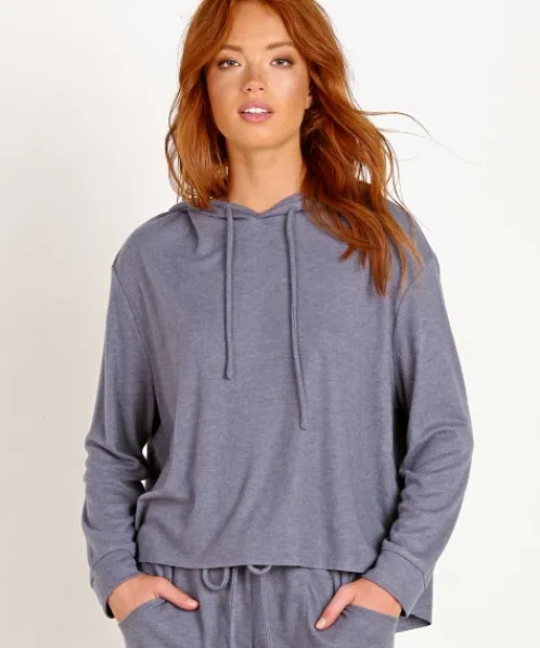 Eberjey Sleep Shirts>High Low Hoodie Coal Blue