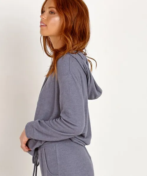 Eberjey Sleep Shirts>High Low Hoodie Coal Blue