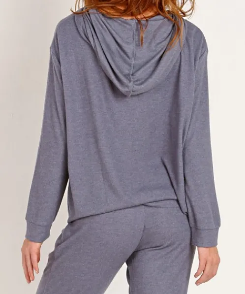 Eberjey Sleep Shirts>High Low Hoodie Coal Blue