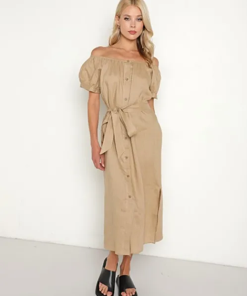 Eberjey Dresses>Linen Harper Dress Khaki