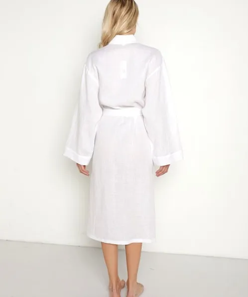 Eberjey Robes>Linen Long Robe White