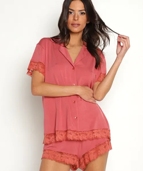 Eberjey Shorts>Rosalia Short PJ Set Rosewood