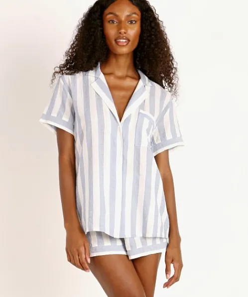 Eberjey Pj Sets>Umbrella Stripes Woven Short PJ Set Skye Blue