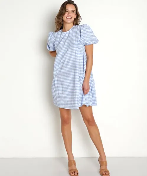 En Saison Dresses>Format Mini Dress Blue Gingham