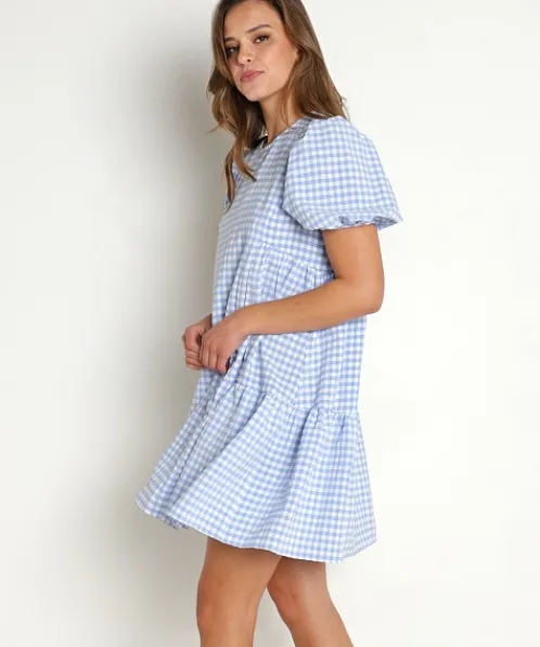 En Saison Dresses>Format Mini Dress Blue Gingham