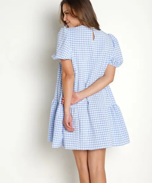 En Saison Dresses>Format Mini Dress Blue Gingham