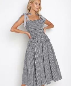 En Saison Dresses>Gingham Smocked Mini Dress Black