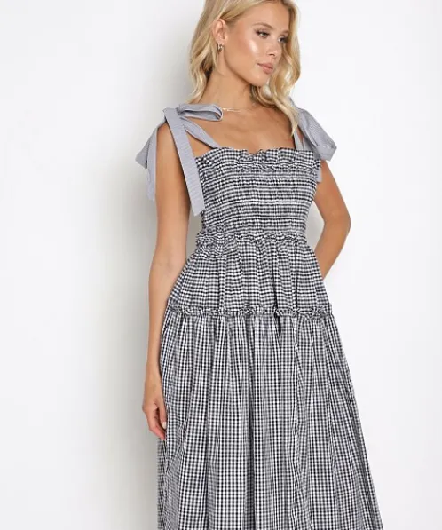 En Saison Dresses>Gingham Smocked Mini Dress Black