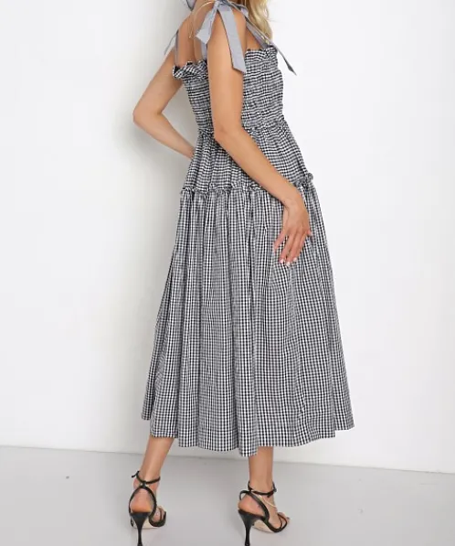 En Saison Dresses>Gingham Smocked Mini Dress Black