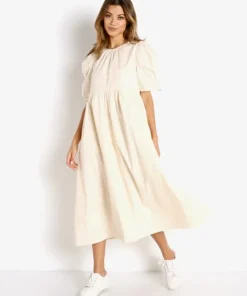 En Saison Dresses>Poplin Midi Dress Natural