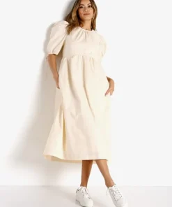 En Saison Dresses>Poplin Midi Dress Natural
