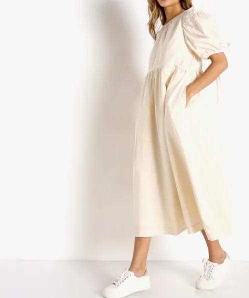 En Saison Dresses>Poplin Midi Dress Natural