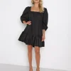 En Saison Dresses>Poplin Square Neck Mini Dress Black