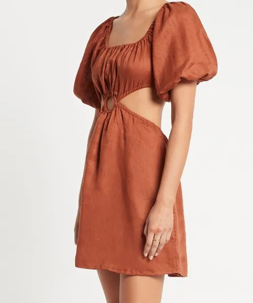 Faithfull the Brand Dresses>Almero Linen Mini Dress Spice