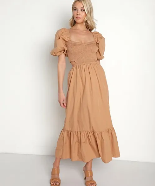 Faithfull the Brand Dresses>Bloom Midi Dress Plain Hazelnut