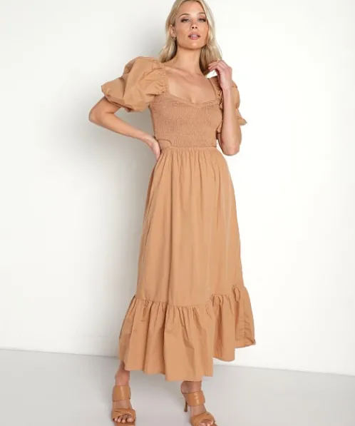 Faithfull the Brand Dresses>Bloom Midi Dress Plain Hazelnut