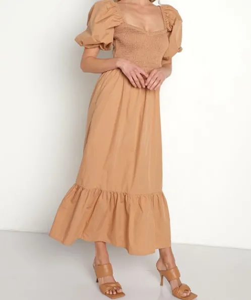 Faithfull the Brand Dresses>Bloom Midi Dress Plain Hazelnut