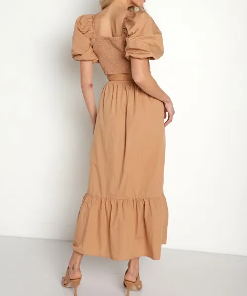 Faithfull the Brand Dresses>Bloom Midi Dress Plain Hazelnut