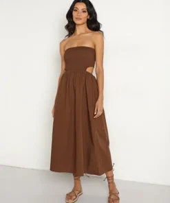 Faithfull the Brand Dresses>Deva Midi Dress Dark Chocolate