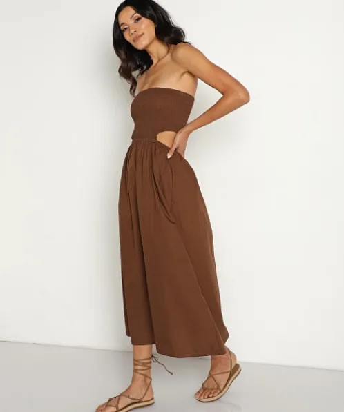 Faithfull the Brand Dresses>Deva Midi Dress Dark Chocolate