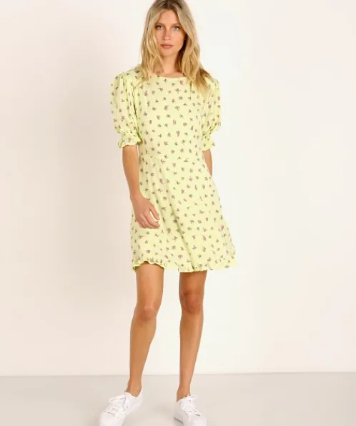 Faithfull the Brand Dresses>Florence Mini Dress Luda Lime Floral