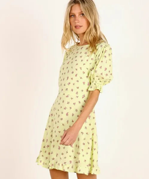 Faithfull the Brand Dresses>Florence Mini Dress Luda Lime Floral