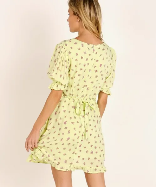 Faithfull the Brand Dresses>Florence Mini Dress Luda Lime Floral